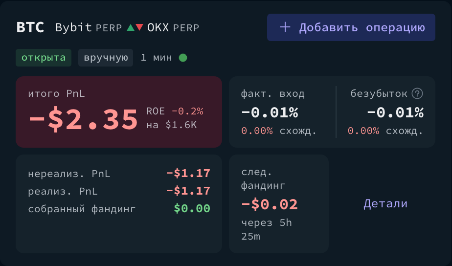 Блок позиции в карточке связки с кнопкой добавления операции